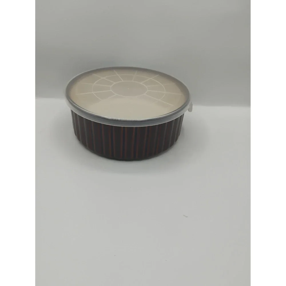 Sango Nova Brown Ceramic Ramekin Small Brown Excellent Ribbed Bakeware with Lid